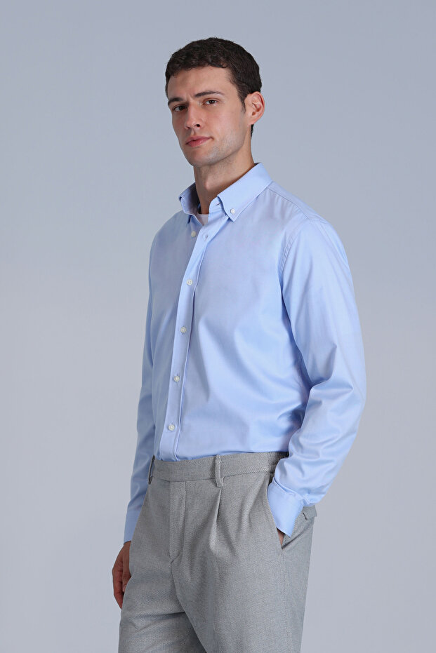 Jakob Erkek Basic Gömlek Slim Fit Mavi - 5