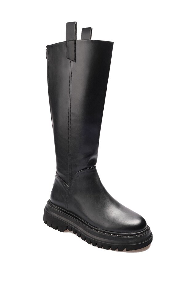 Czarne skórzane buty damskie z podszewką z futerkiem i zamkiem z tyłu - 6