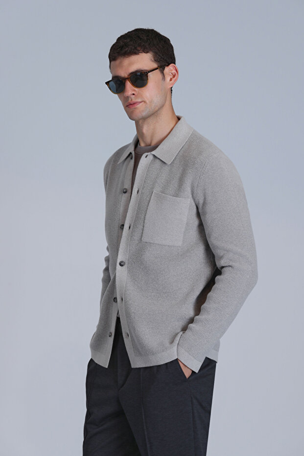 Solıd Erkek Hırka Vizon - 5