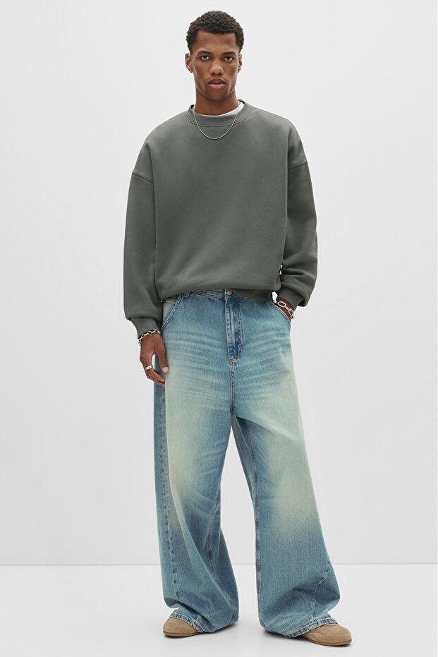 Yıkanmış boxy sweatshirt - 1