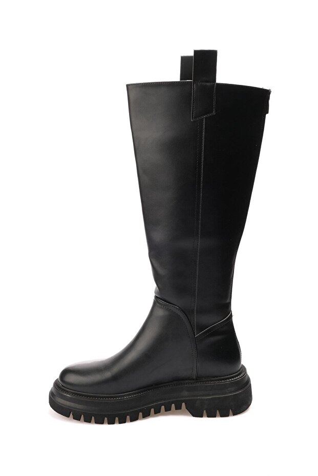 Czarne skórzane buty damskie z podszewką z futerkiem i zamkiem z tyłu - 5