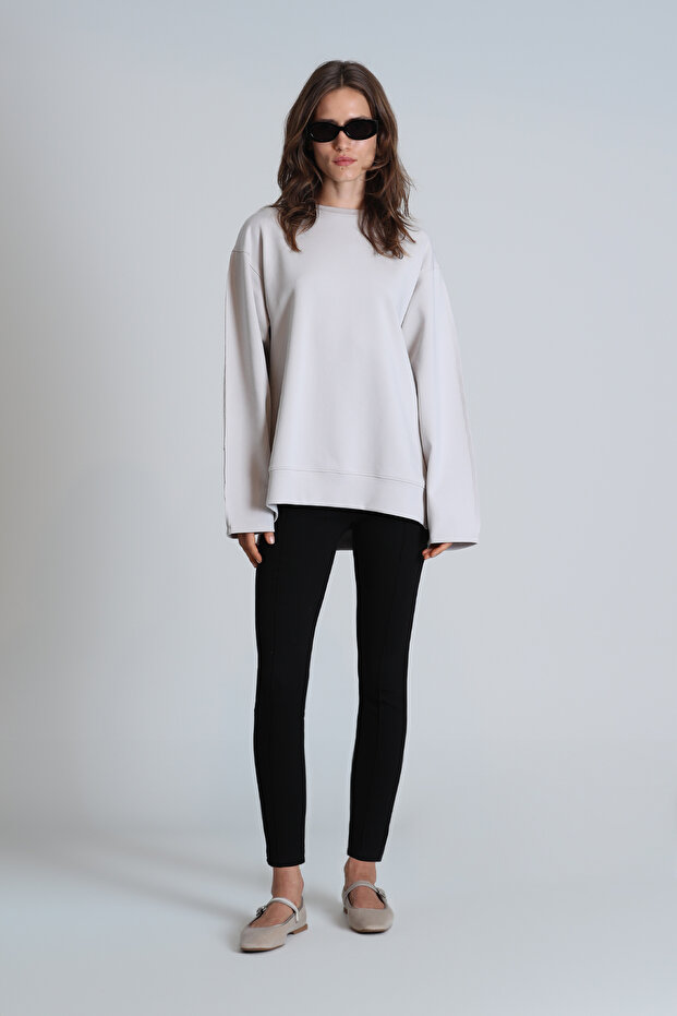 Sandra Kadın Örme Sweatshırt Bej - 2