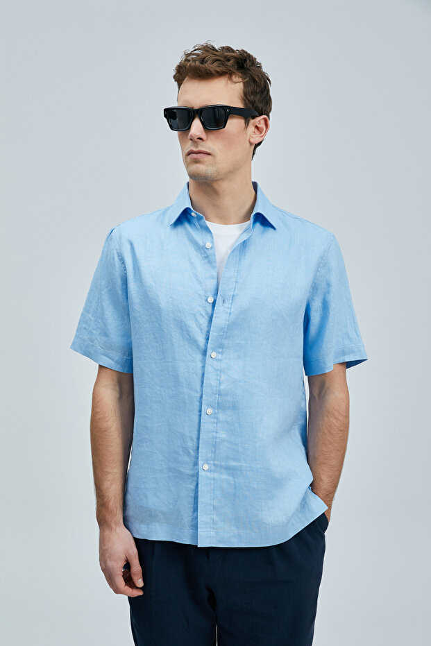 Bert Erkek Basic Gömlek Comfort Fit Mavi - 4