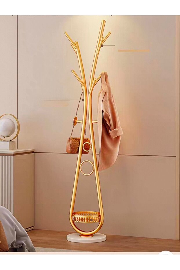Modern clothes hanger with elegant artistic design and practical storage base - 1