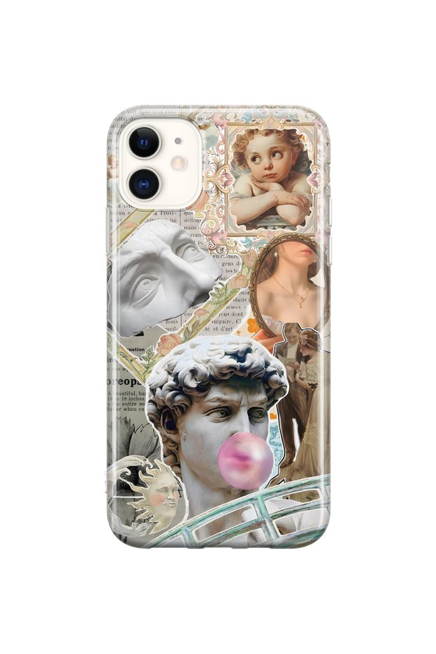 iPhone 11 Compatible Renaissance Collage Pattern Transparent Phone Case