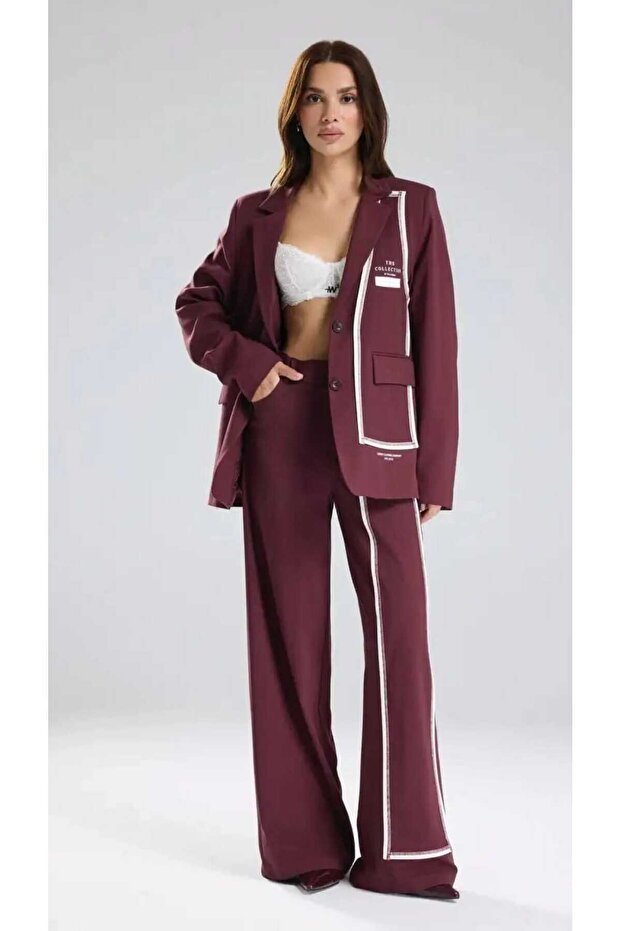 Kadın Şerit Detaylı Tasarım Blazer Ceket - 1