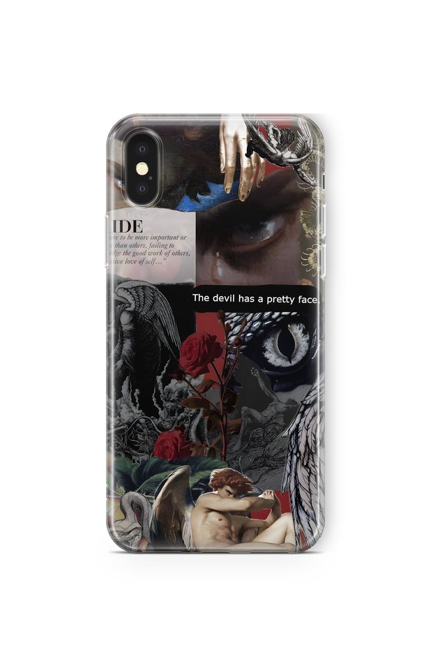 iPhone XS Max Compatible Devil Face Patterned Transparent Phone Case