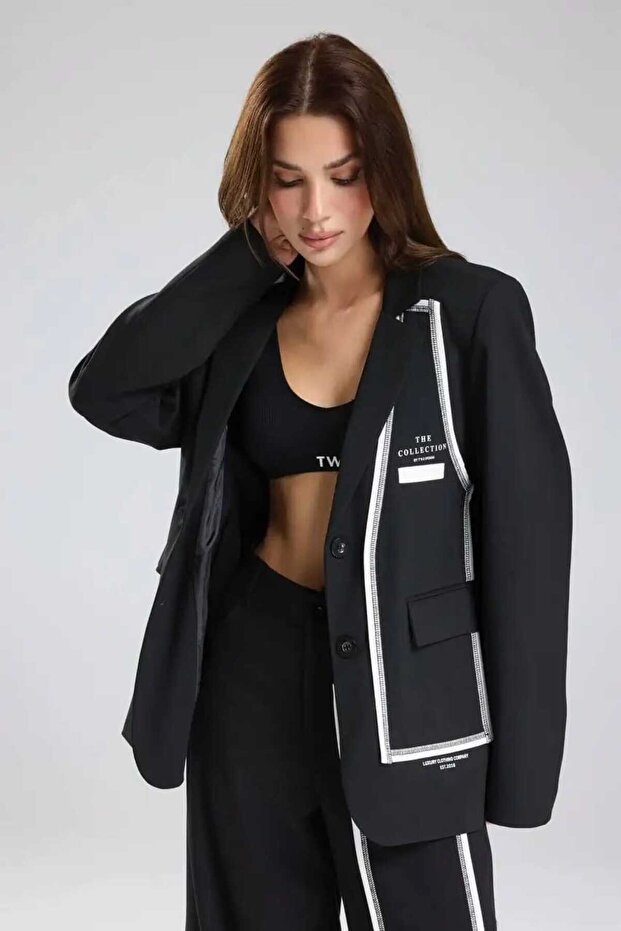 tw3 Kadın Şerit Detaylı Tasarım Blazer Ceket - 2