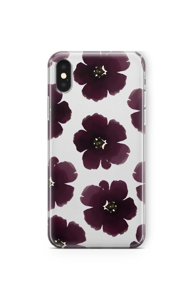Purple Flower Pattern Transparent Phone Case Compatible with iPhone X / XS