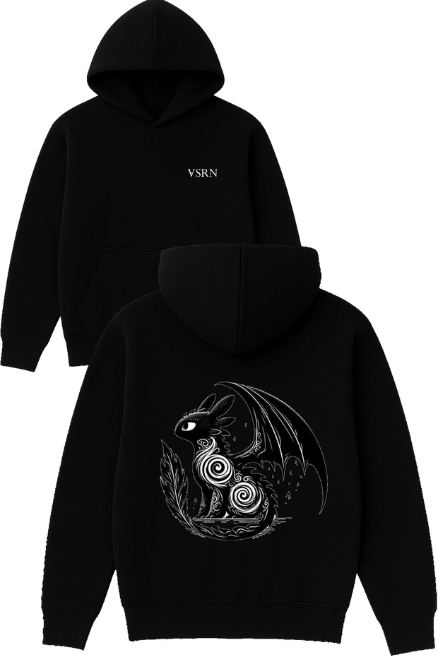 Dragon 1 Design Printed Oversized Black Hooded Sweatshirt