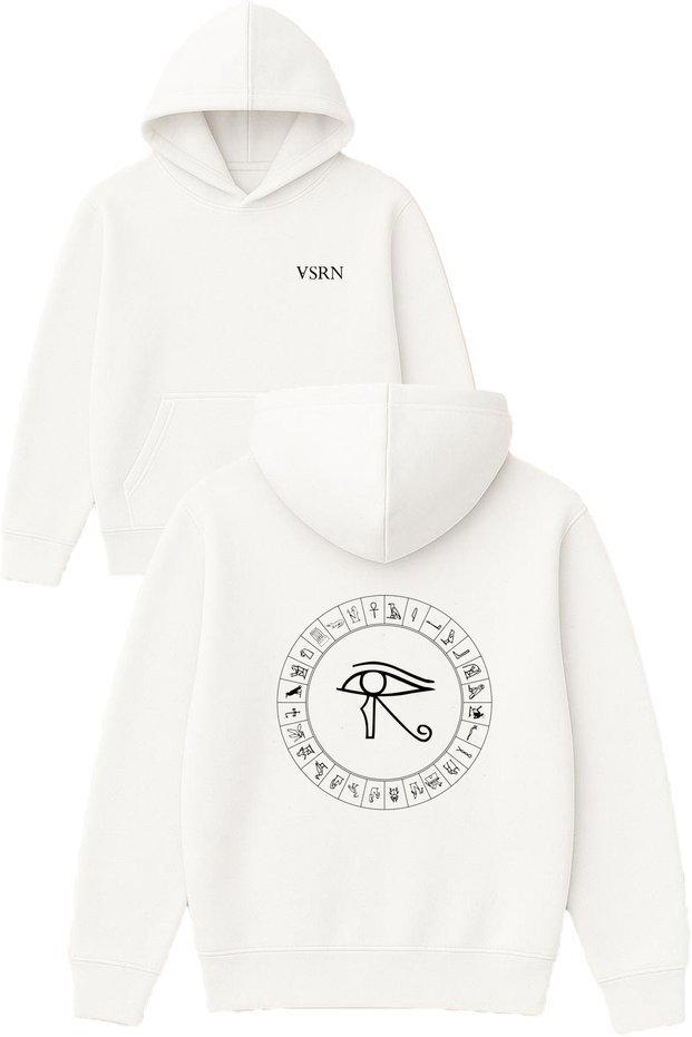Ra Goz Round Design Printed Oversized White Hooded Sweatshirt