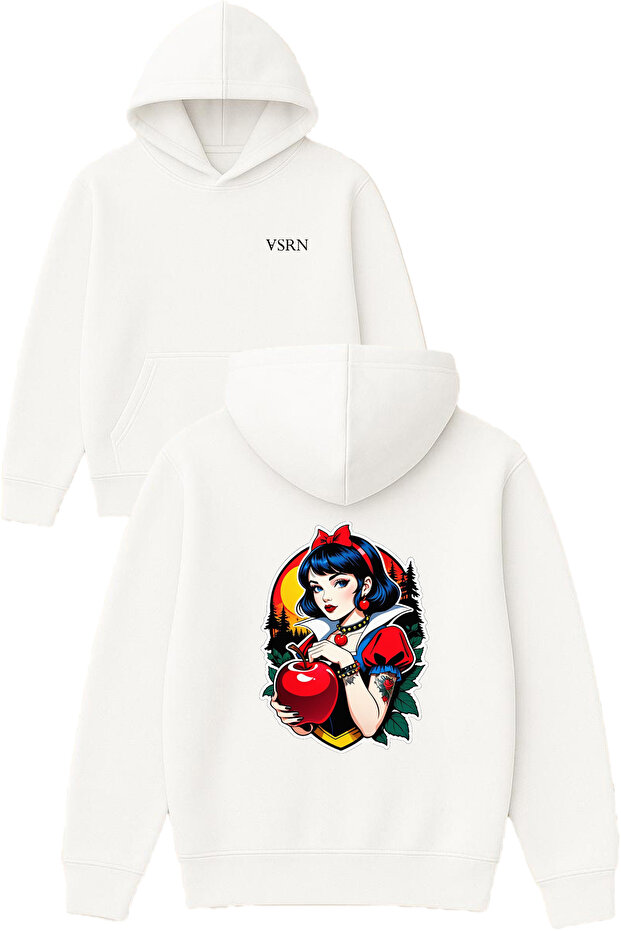Princess Cotton Design Printed Oversized White Hooded Sweatshirt