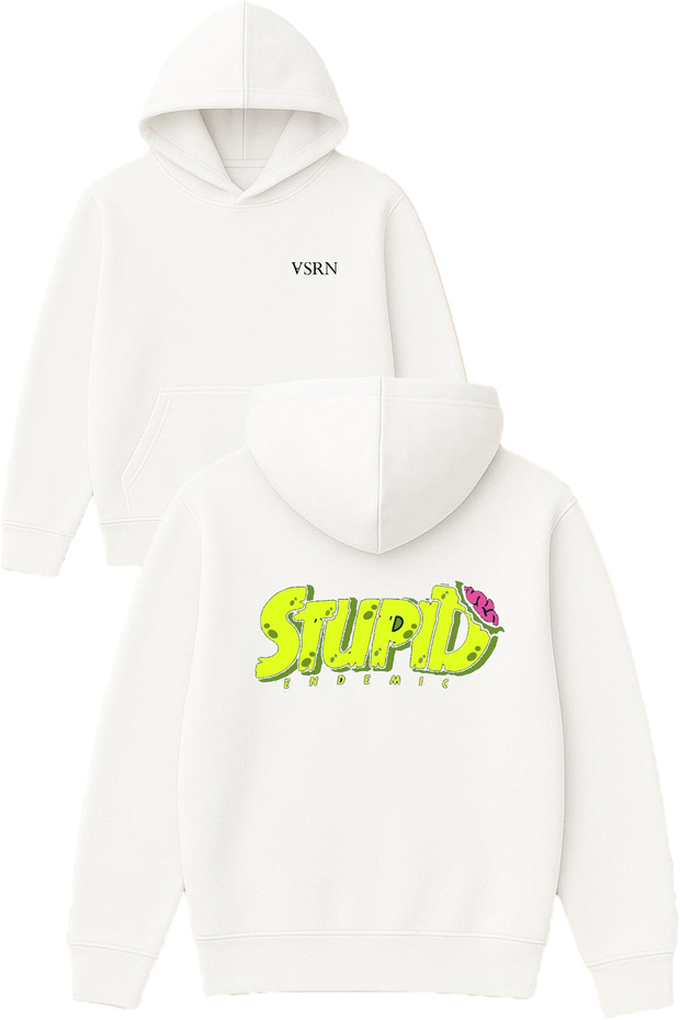 Stupud Design Printed Oversized White Hooded Sweatshirt