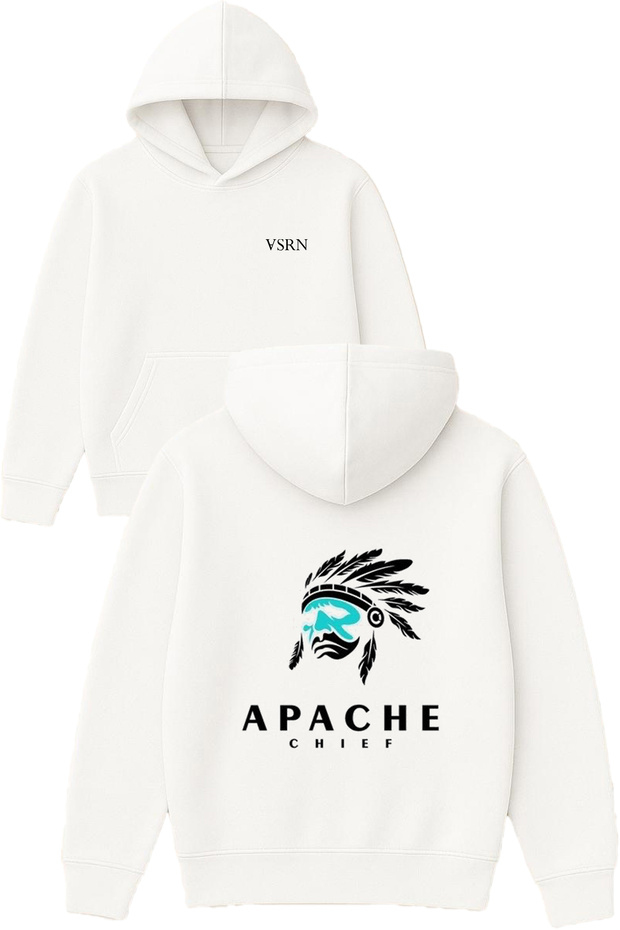 Apache Chef Design Printed Oversized White Hooded Sweatshirt