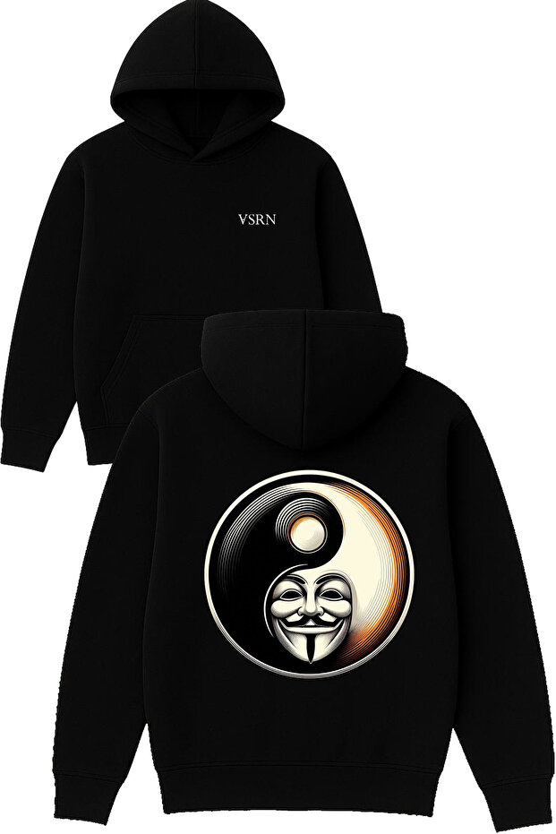 Lying Man Design Printed Oversized Black Hooded Sweatshirt