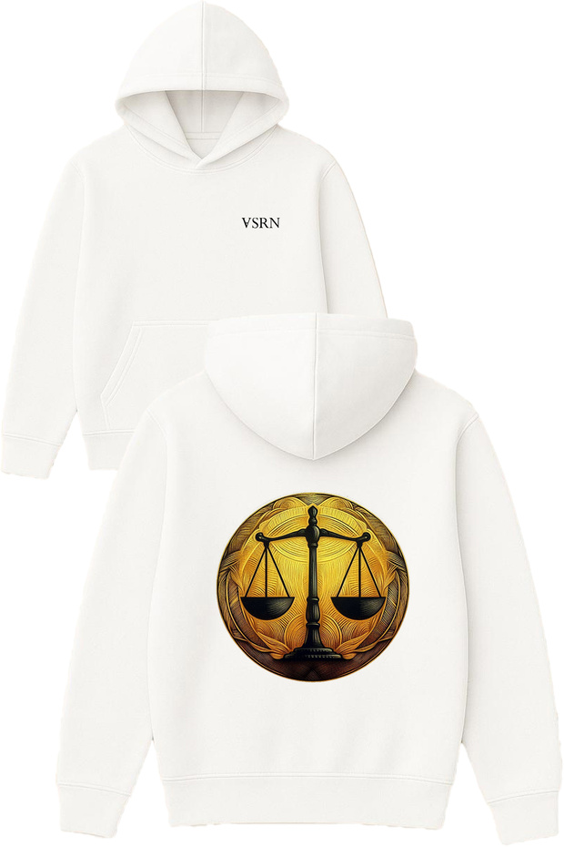 Scales Round Design Printed Oversized White Hooded Sweatshirt