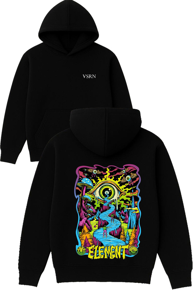Element Design Printed Oversized Black Hooded Sweatshirt