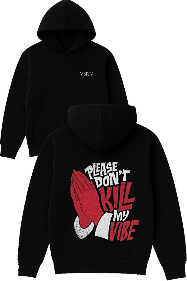 Please Dont El Design Printed Oversized Black Hooded Sweatshirt