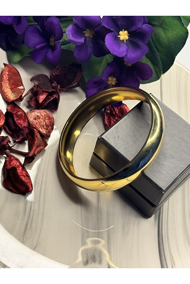 Minimalist Thick Ring Steel Cuff Bracelet - Shiny Gold