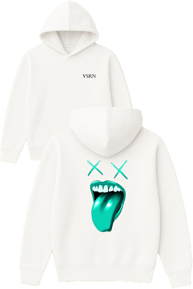 X X Dil Design Printed Oversized White Hooded Sweatshirt