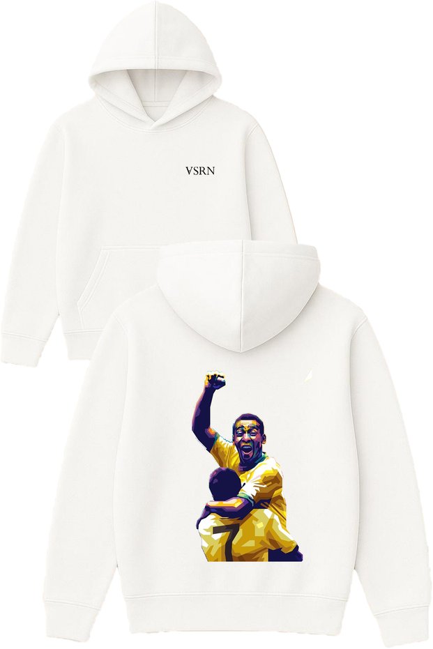 Champion Pele Design Printed Oversized White Hooded Sweatshirt