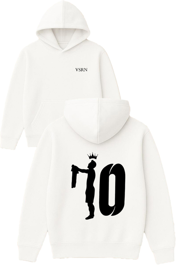 Messi on Design Printed Oversized White Hooded Sweatshirt