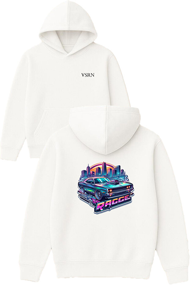 Ragge Design Printed Oversized White Hooded Sweatshirt