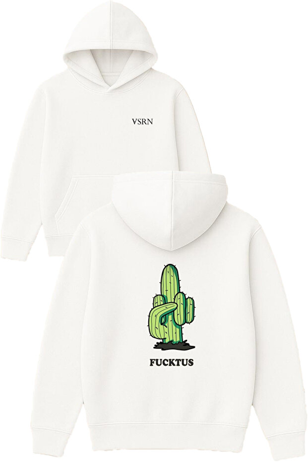 Fckts Design Printed Oversized White Hooded Sweatshirt