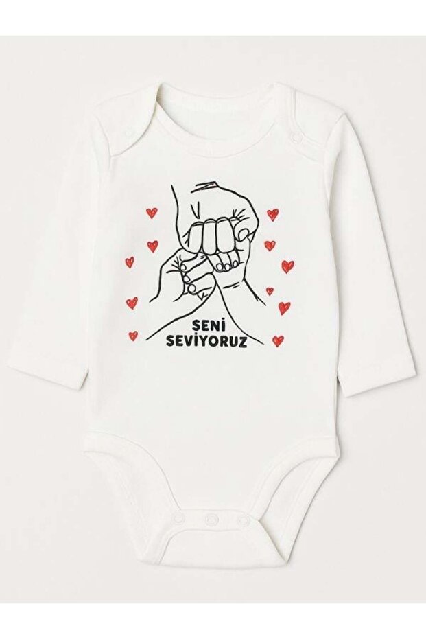 Baby Cotton Long Sleeve Bodysuit with I Love You Written on It