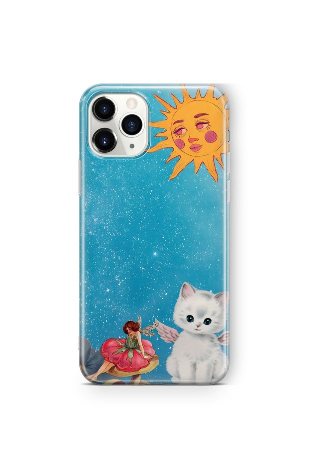 iPhone 11 Pro Max Compatible Sunny Fairy and Angel Cat Pattern Transparent Phone Case
