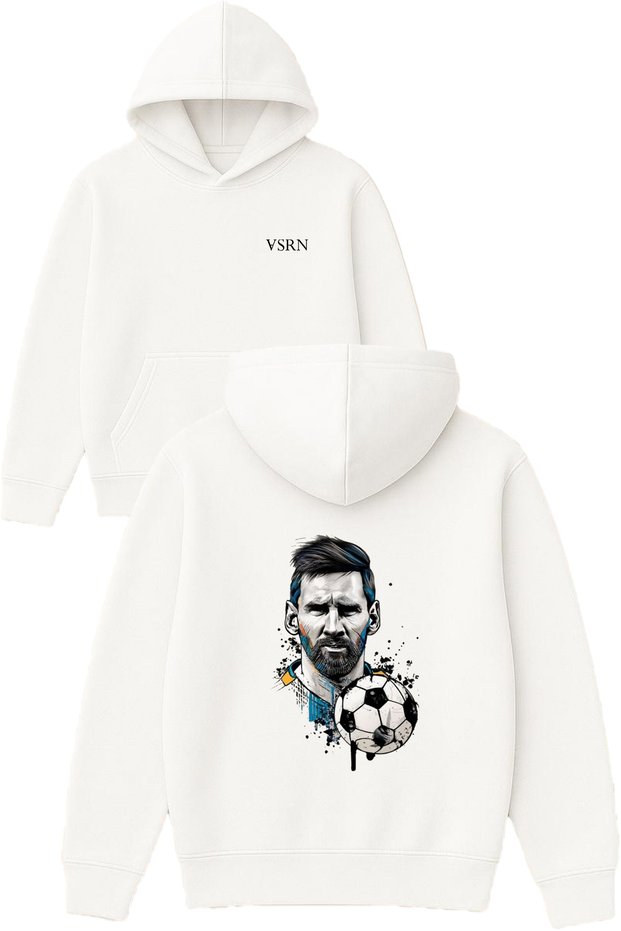 Design Printed Oversize White Hooded Sweatshirt