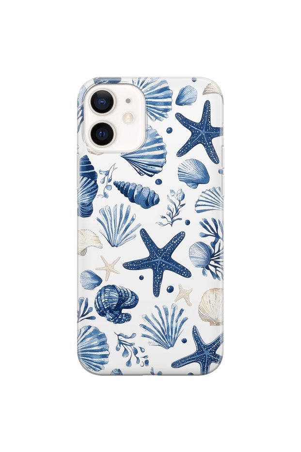 iPhone 12 Compatible Starfish and Shells Pattern Transparent Phone Case