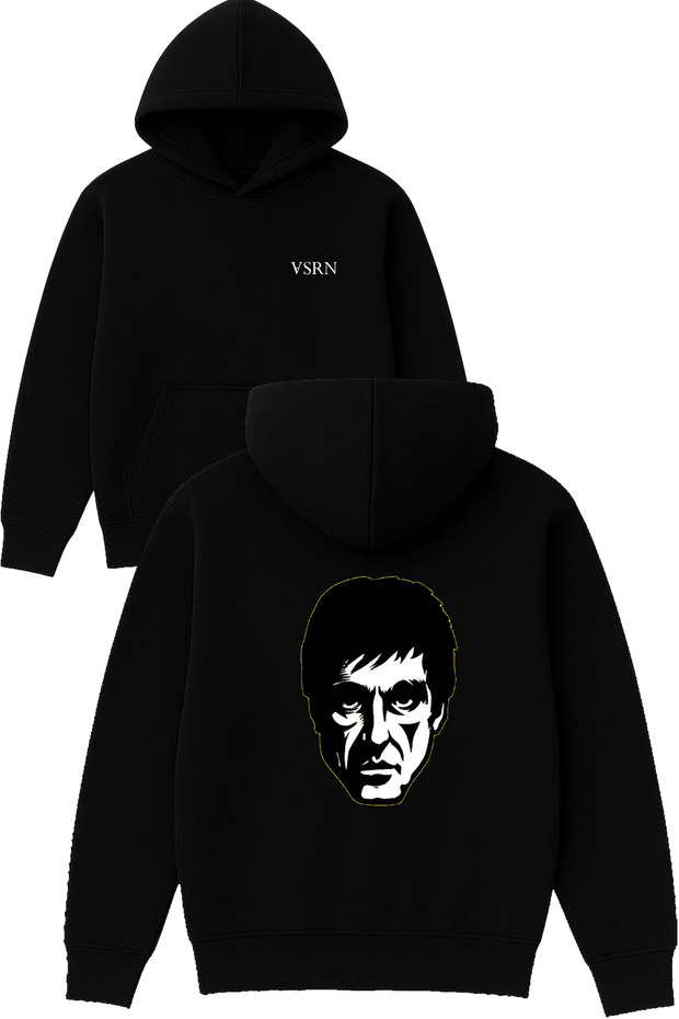 Alpacino Tony Design Printed Oversized Black Hooded Sweatshirt