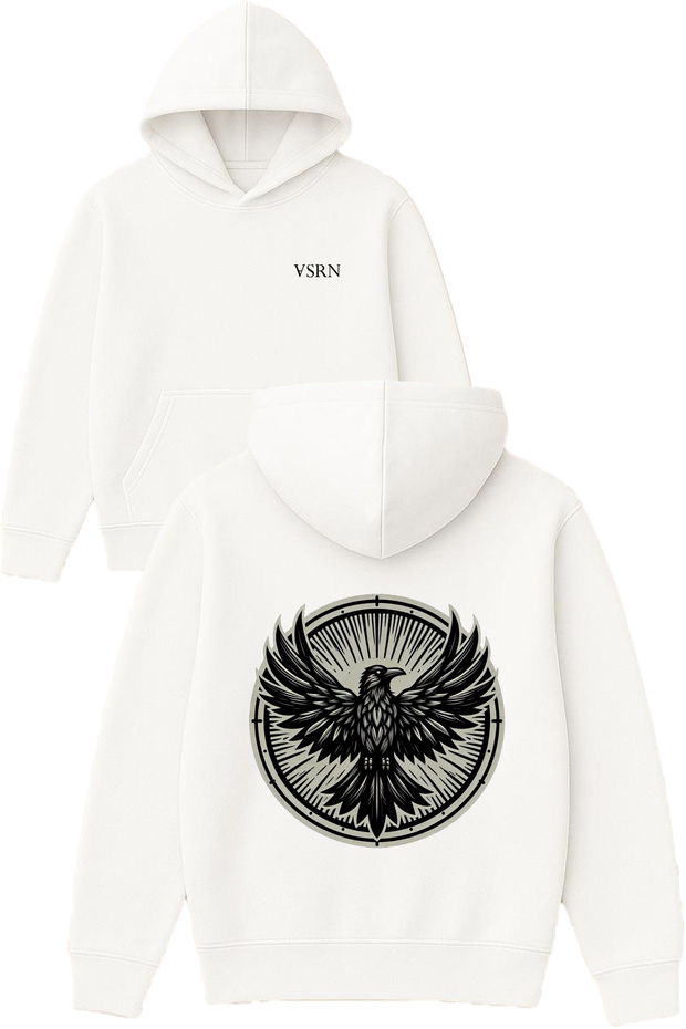 Anka Kusu Design Printed Oversized White Hooded Sweatshirt