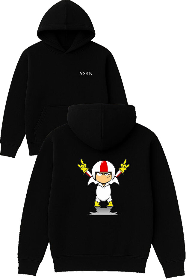 Buttows Design Printed Oversized Black Hooded Sweatshirt