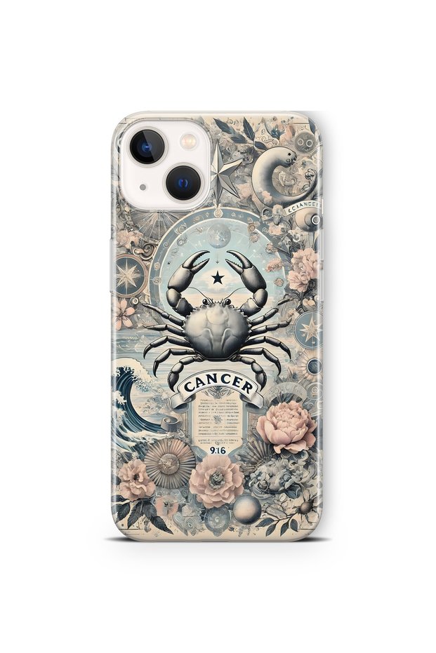 iPhone 14 Compatible Transparent Phone Case with Cancer Zodiac Pattern