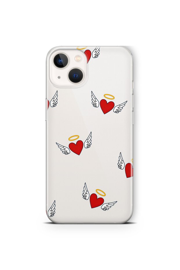 iPhone 15 Compatible Angel Heart Pattern Transparent Phone Case