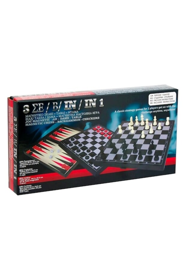 3-in-1 Magnetic Chess, Backgammon and Checkers Game - 1