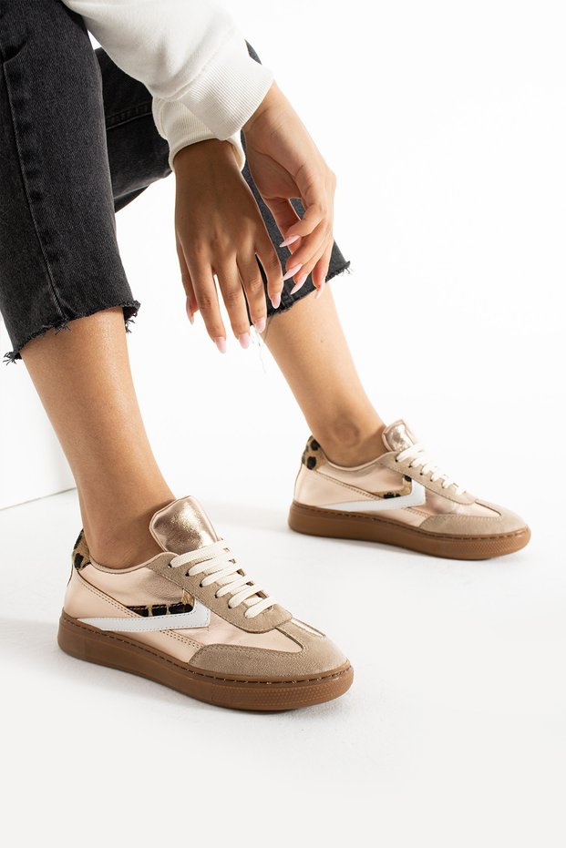 Gold Rose Flat Sole Lace-Up Women's Sneakers