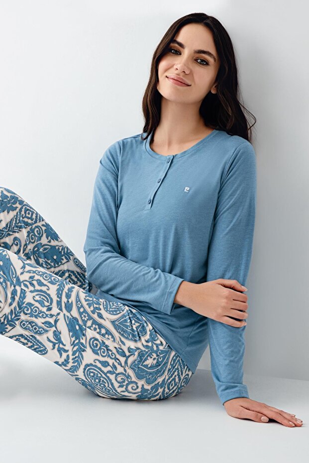 Women's Seasonal Turquoise Pajama Set, Modal and Cotton Fabric