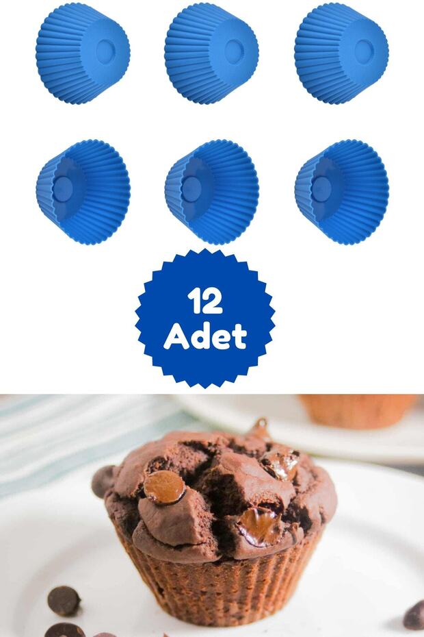 Blue 12-Piece Silicone Mini Brownie Mold - Muffin Mold 12 Piece Cupcake Cake Mold