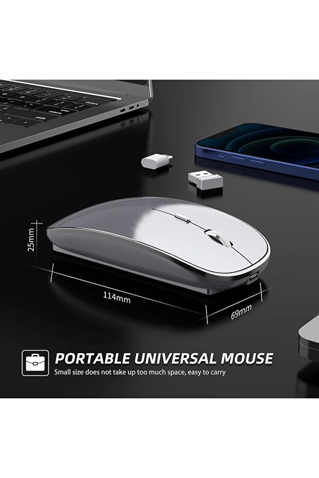 Halpilt Silent Rechargeable Portable Wireless Mouse USB/USB-C Dual Mode Q23S - Gray - 4