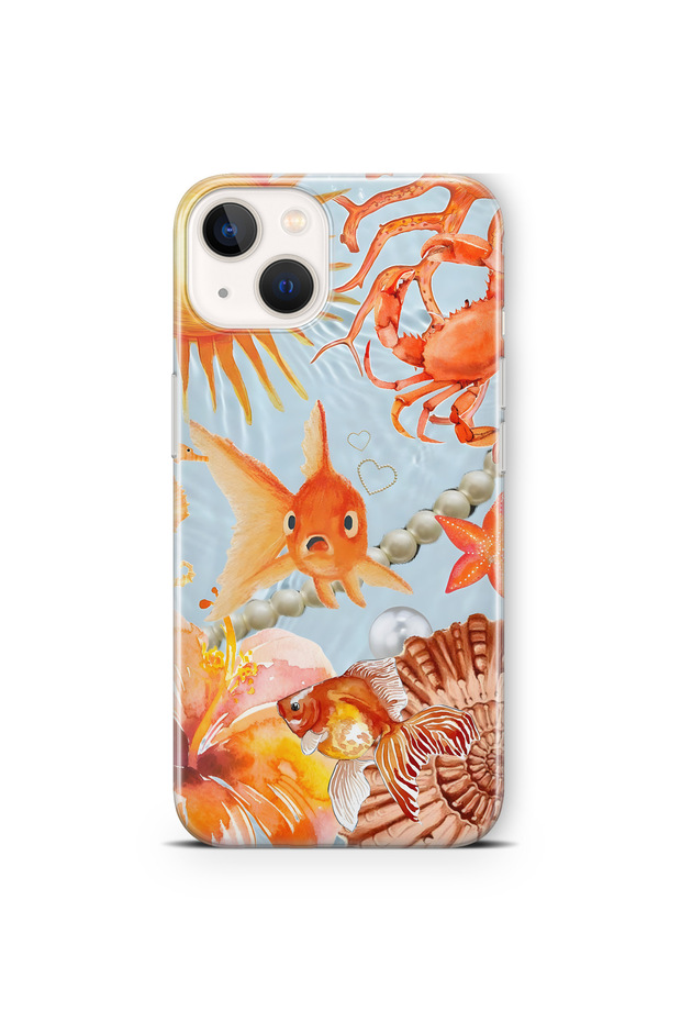 iPhone 15 Plus Compatible Orange Fish Pattern Transparent Phone Case