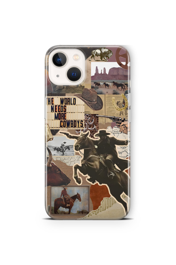 iPhone 15 Compatible Cowboy Western Collage Pattern Transparent Phone Case