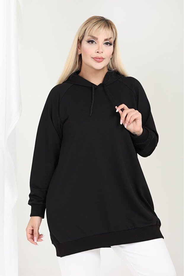 Kapşonlu siyah sweatshirt - 1