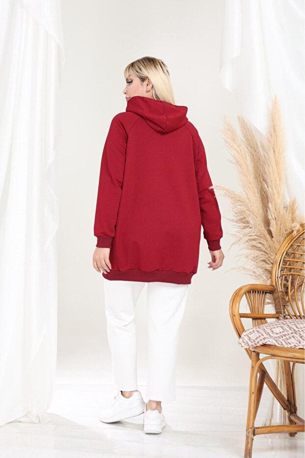 Bordo kapşonlu sweatshirt - 2