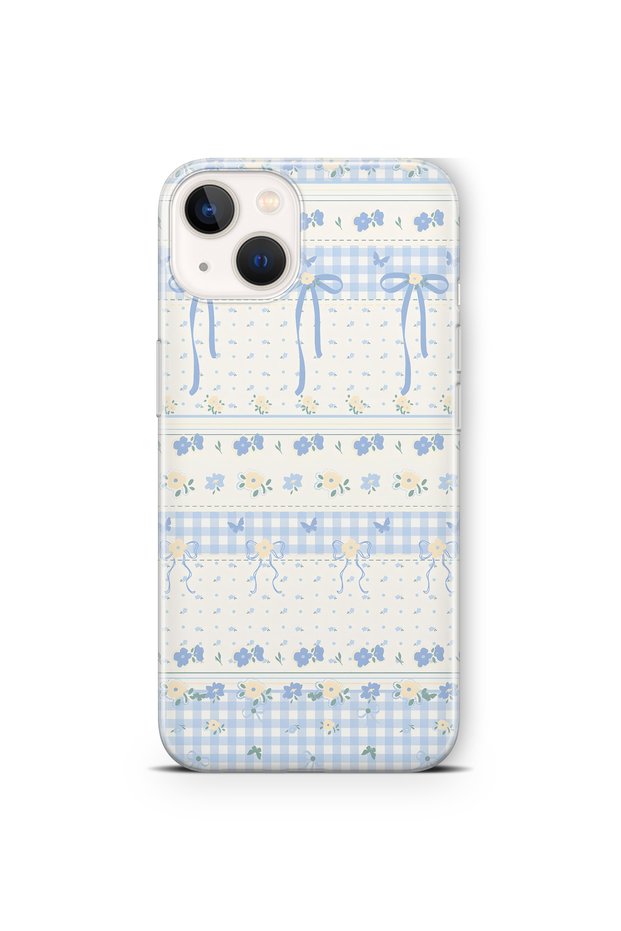 iPhone 13 Compatible Blue Bow and Flower Pattern Transparent Phone Case