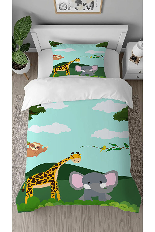 Cute Animals Patterned Digital Printed Special Design Single Children's Duvet Cover Set Without Sheets