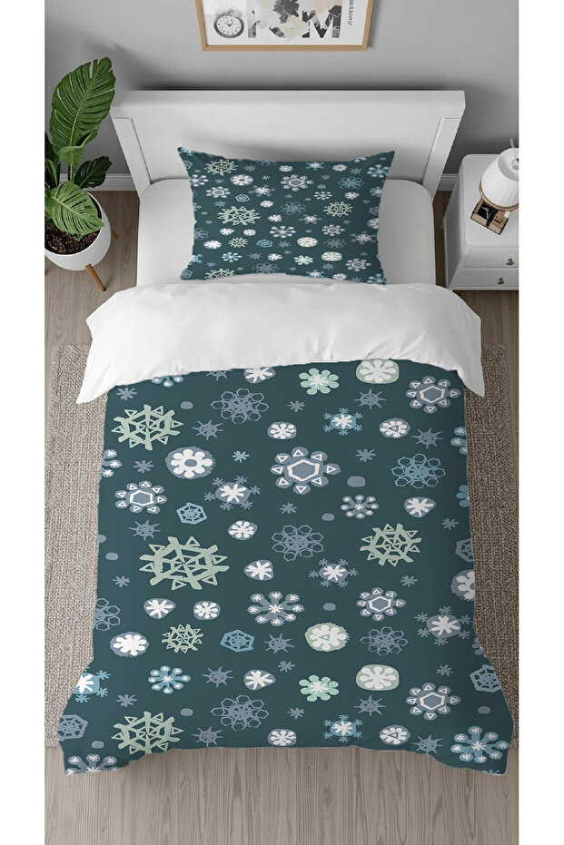 Snow Winter Patterned Printed Special Design Single Person Modern Style Stylish Duvet Cover Set Without Sheets