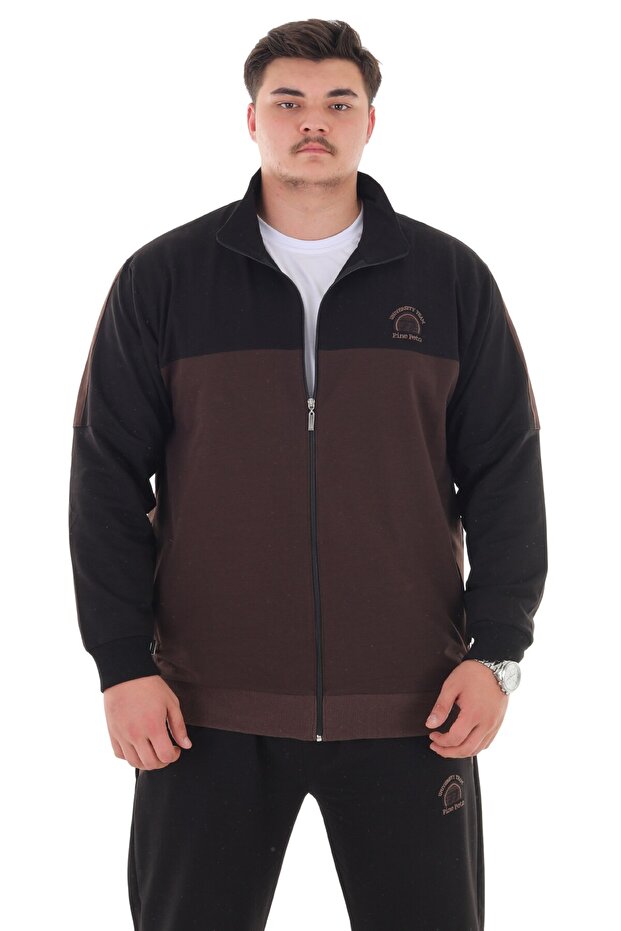 Men's Plus Size Suitable for up to 154 Kilos Size 2 Thread Stand Collar Zipper Tracksuit Set